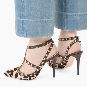 Valentino Garavani Rockstud Pumps T Straps Pony-Effect Calfskin Size 6.5 EU 36.5
